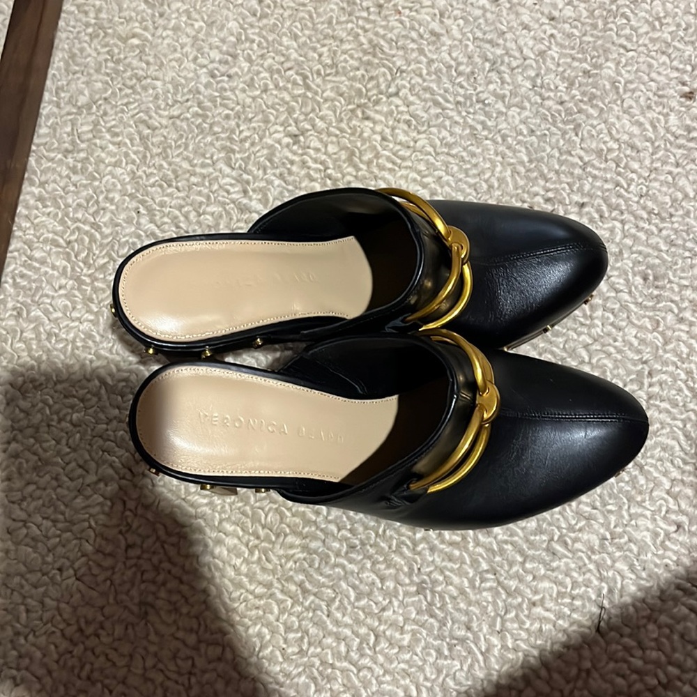 Giles clog, 4” block heel, studded trim, never worn